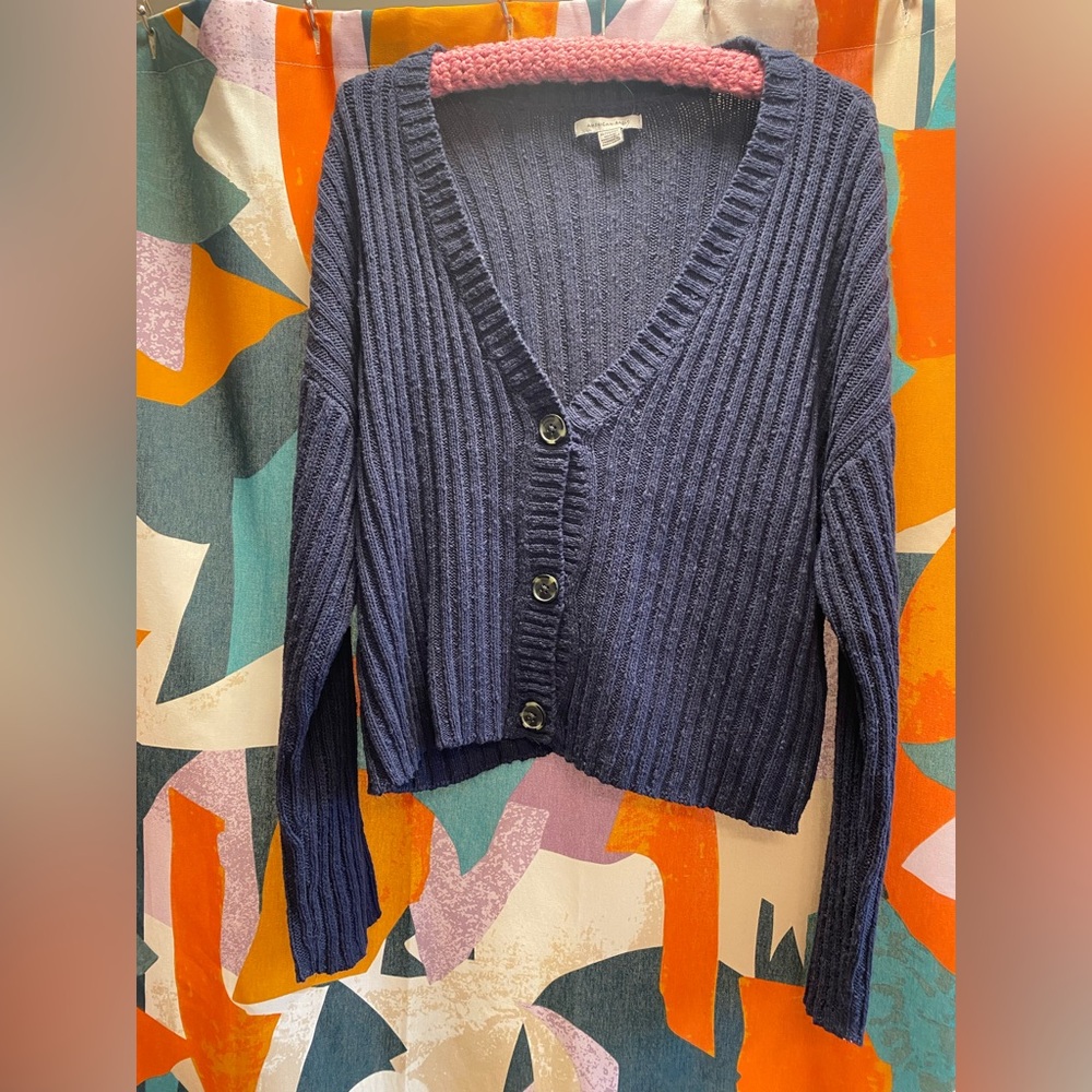 BRAND NEW! American Eagle Cropped Boxy Button-Up Sweater Drop Shoulder V-Neck